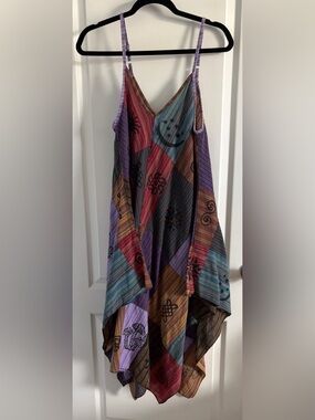 Bohemian Patchwork Multi-Color Maxi Dress Boho Hippie